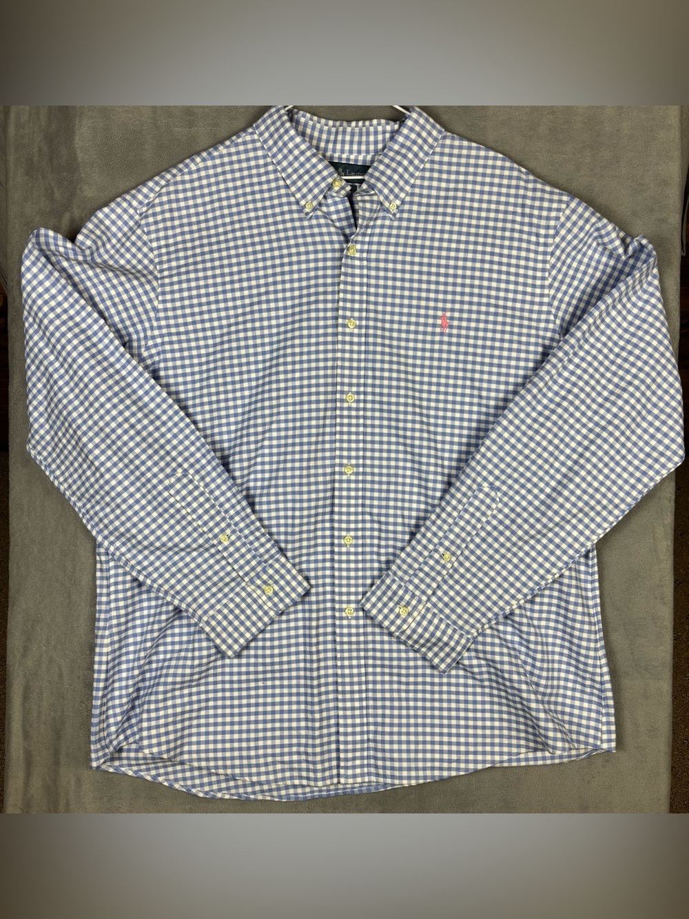 Ralph Lauren Shirt XXL Custom Fit Blue Gingham Plaid Long Sleeve Button Down